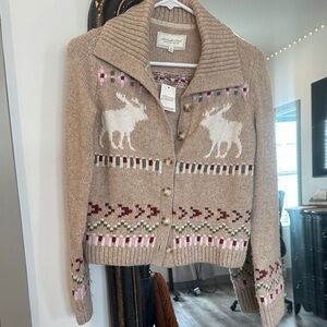 Northern Reflections Tan Cardigan with Moose Pattern